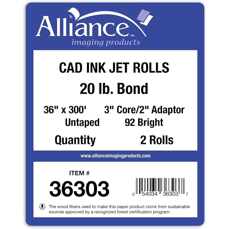 High Quality Bond Paper Rolls Laser Printer & CAD Inkjet 36″x300′ Uncoated New