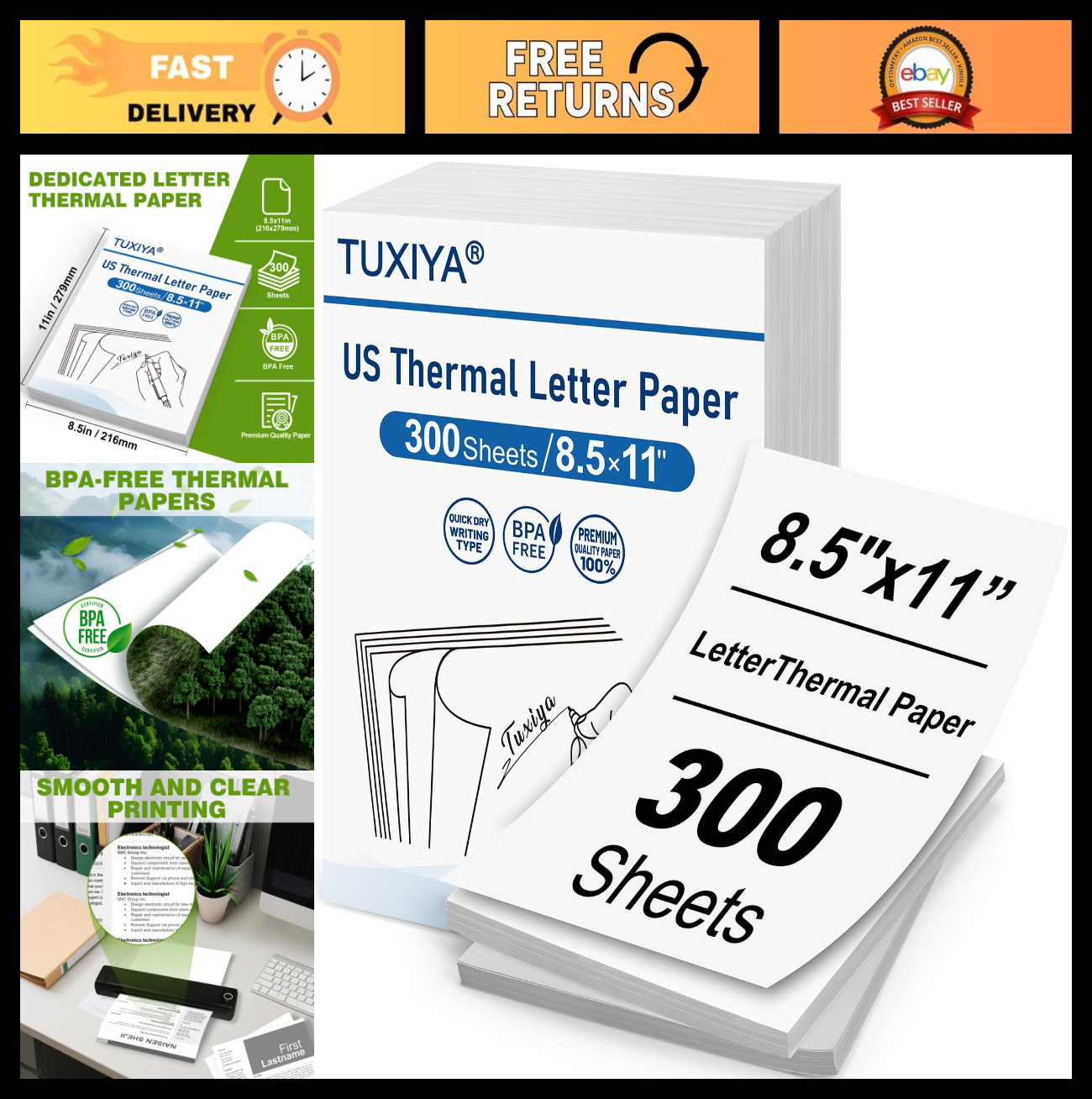 300 Sheets Thermal Printer Paper 8.5×11″ BPA-Free, US Letter Size, Compatible wi