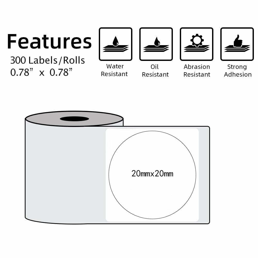 20×20mm Round White Self-Adhesive Thermal Label for Phomemo M110 M200 Printer