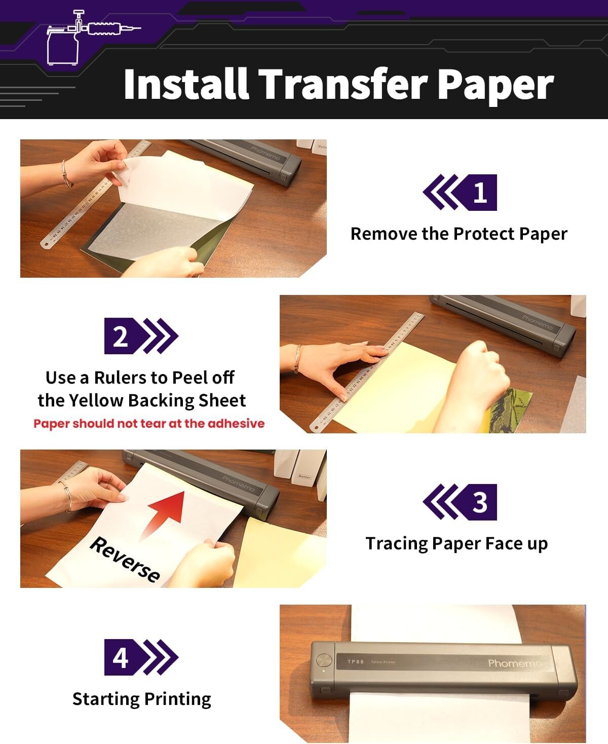 100PC Tattoo Transfer Paper Stencil Thermal Tracing Tatoo Paper for Phomemo M08F