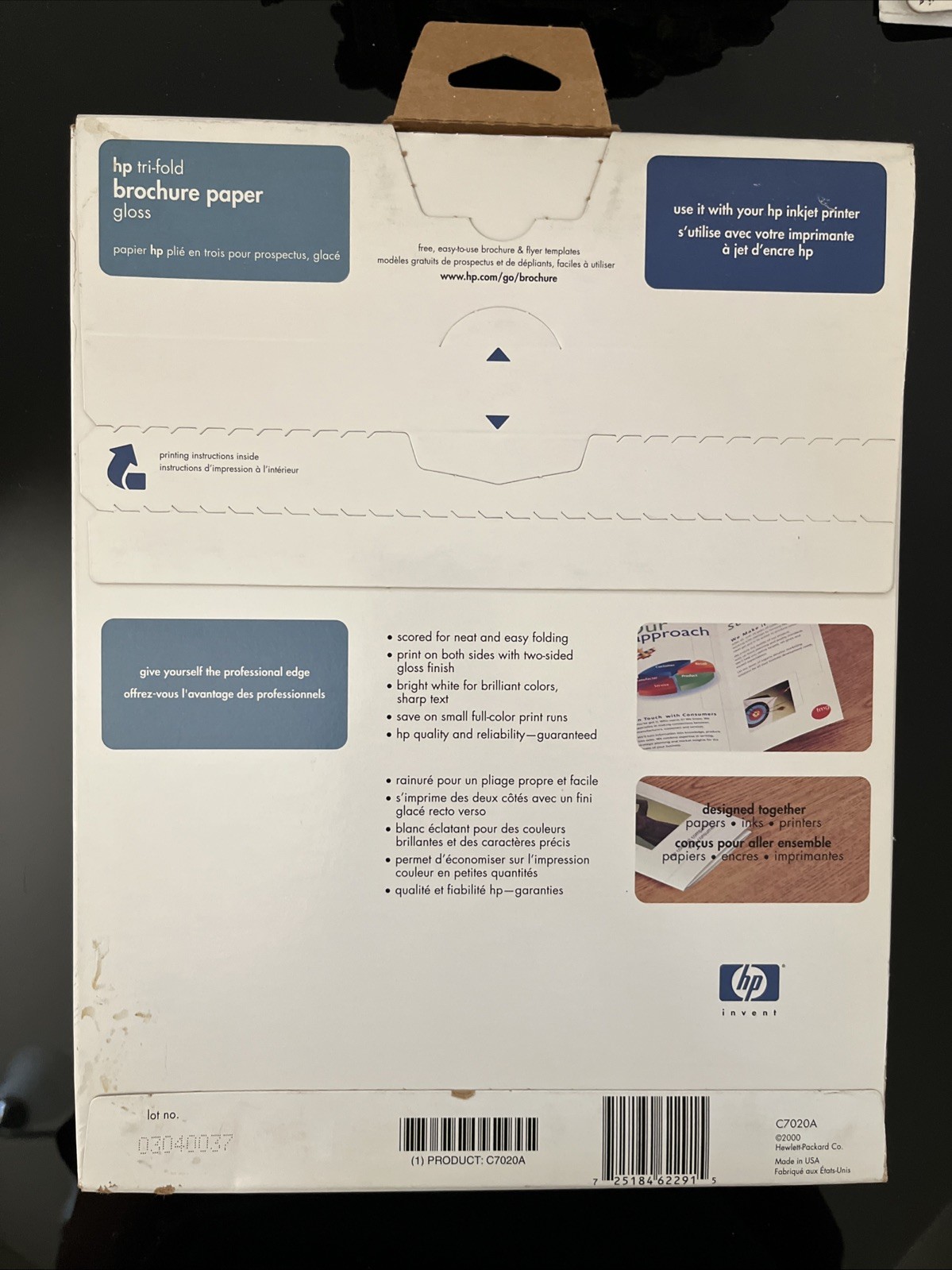 HP Tri-fold Brochure Paper Glossy, 8.5″ x 11″ 44 lb C7020A 100 sheet qty NIB