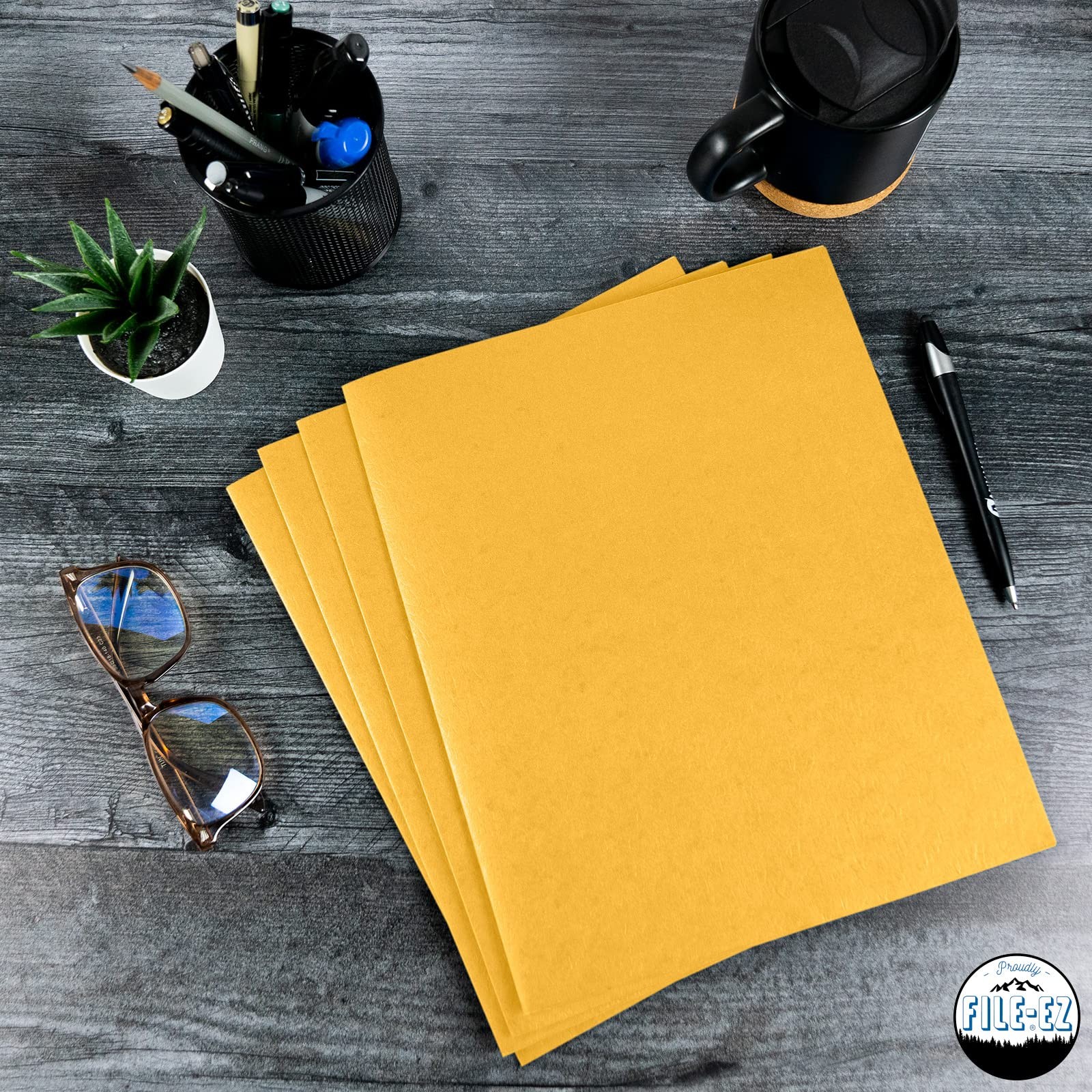 Two-Pocket Folders, 25-Pack, Textured Paper, Letter Size (EZ Yellow 25 Folders