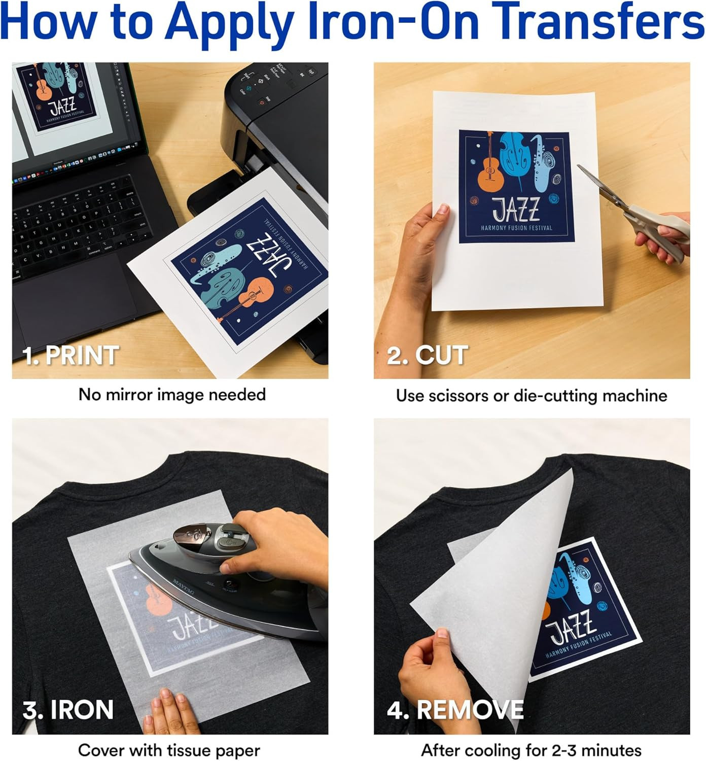 Printable Heat Transfer Paper for Dark Fabrics 8.5″ X 11″, Inkjet Printer Compat