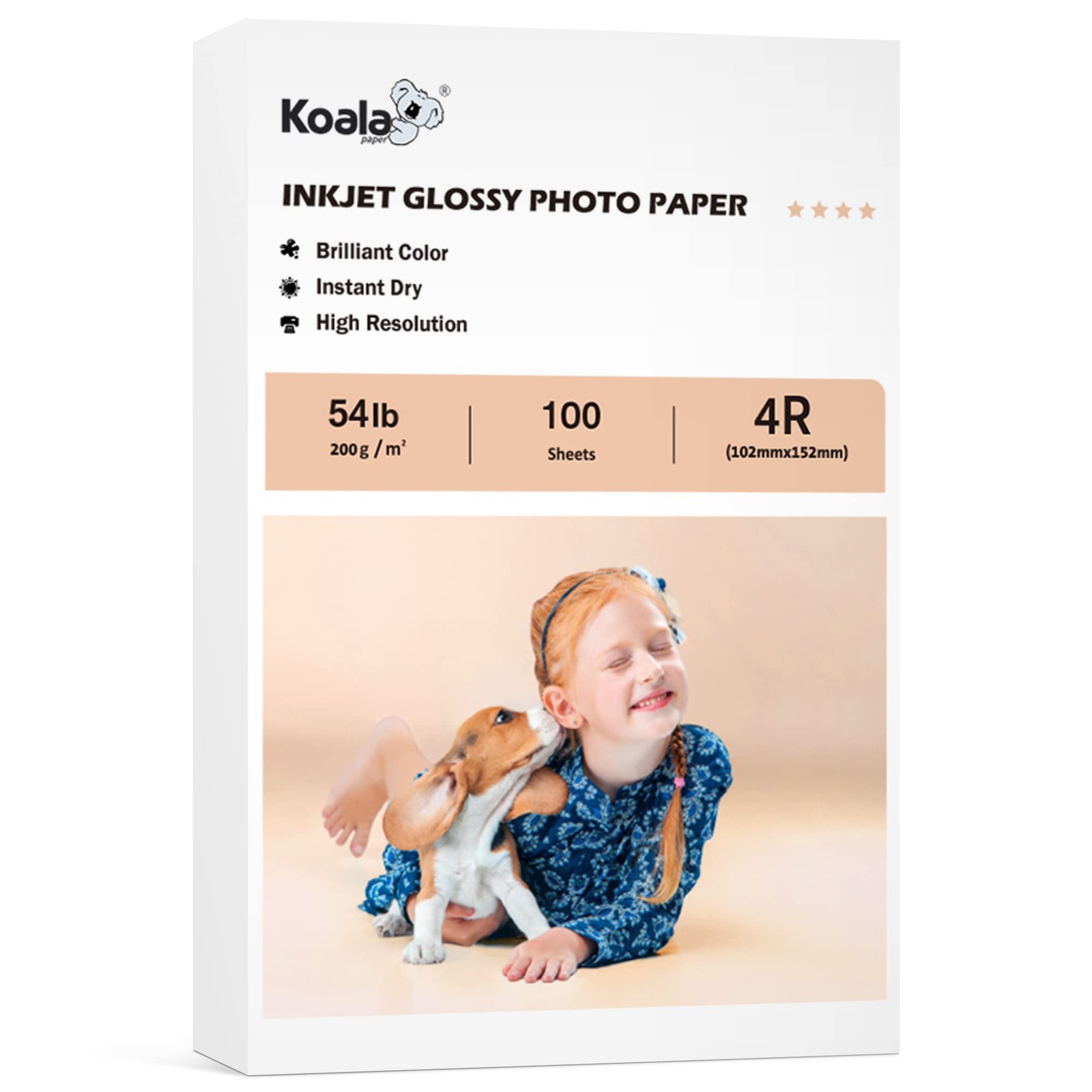 100 Sheets 4×6 Inch Koala Thick Glossy Inkjet Photo Paper DYE INK 200gsm 54LB