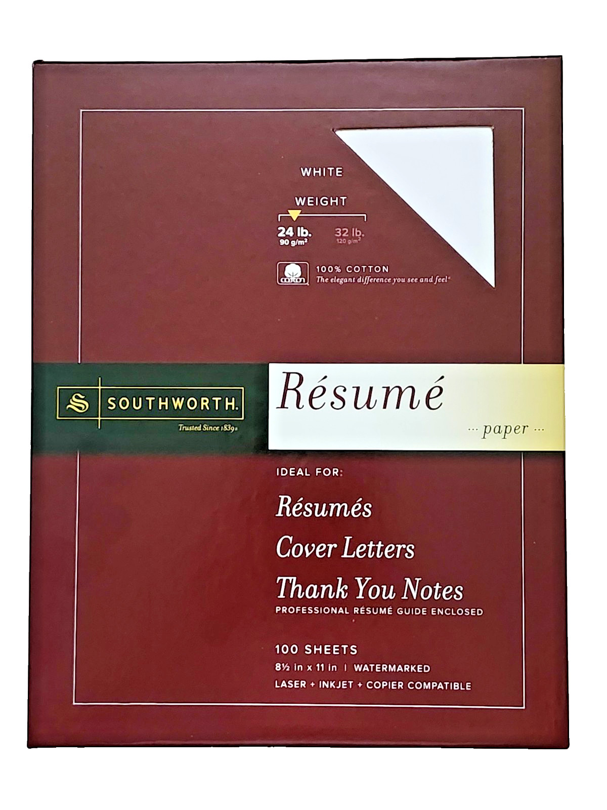 SOUTHWORTH Resume / Cover Letter Paper 100% COTTON 24 lbs WHITE (8 1/2 x 11)