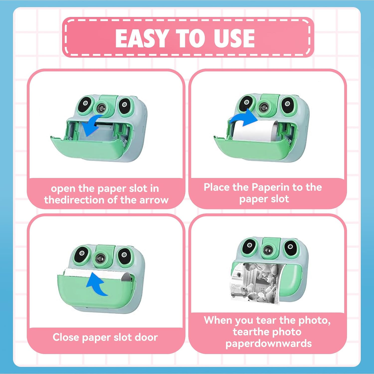 12 Rolls Thermal Paper Refill for Kids Instant Cameras, HD BPA-Free Print Paper,
