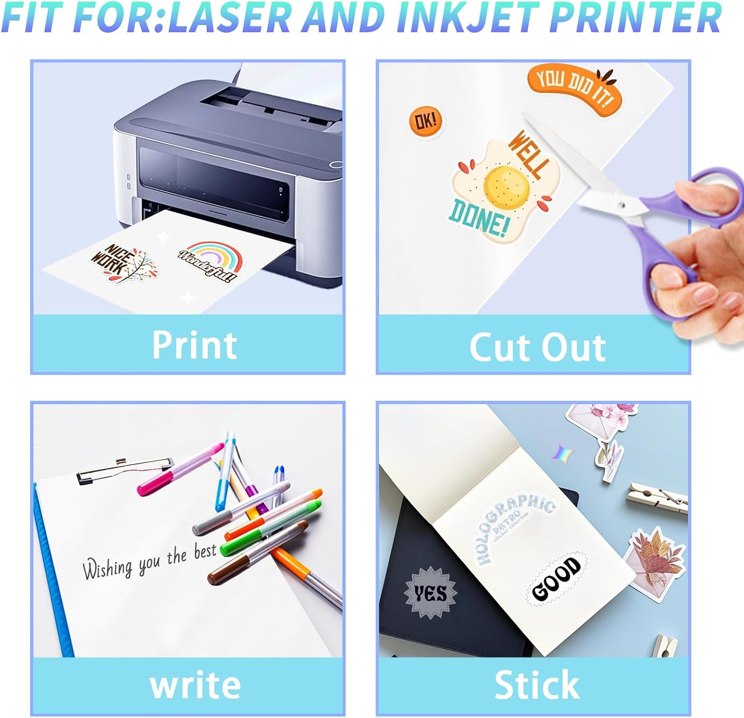 Printable Transparent Sticker Paper, Laser & Inkjet Printable 8.5 X 11 Inches
