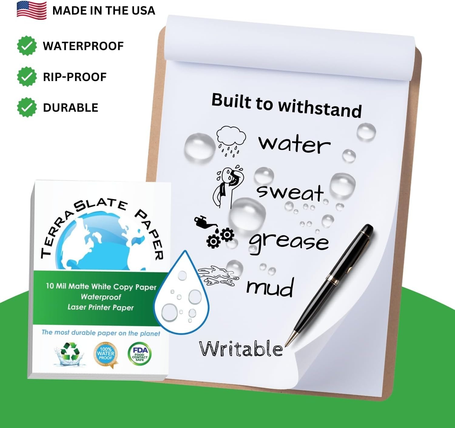 Bright White Waterproof Printer Paper 8.5×11, 50 Sheets, 10 MIL, Versatile Use