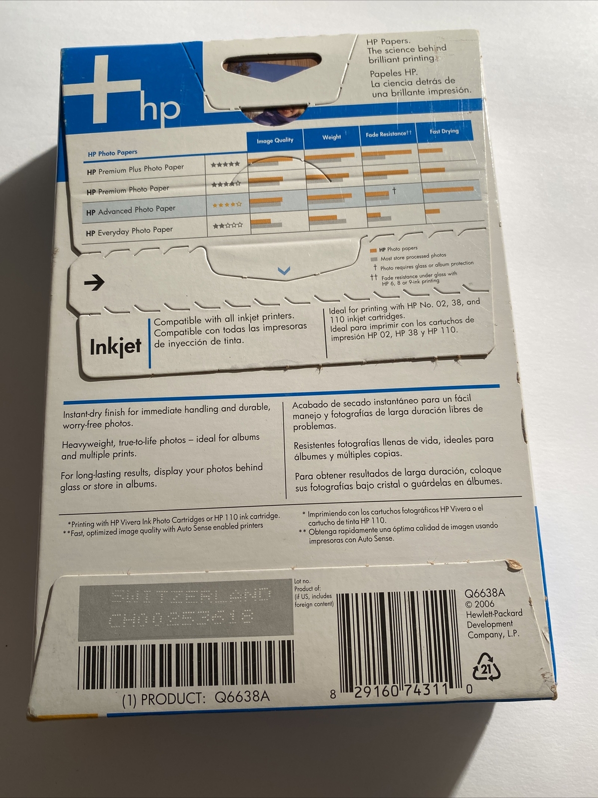 HP Advanced photo Paper 100 sheets 4 x 6-Inch Glossy + Sample Canon Paper zak
