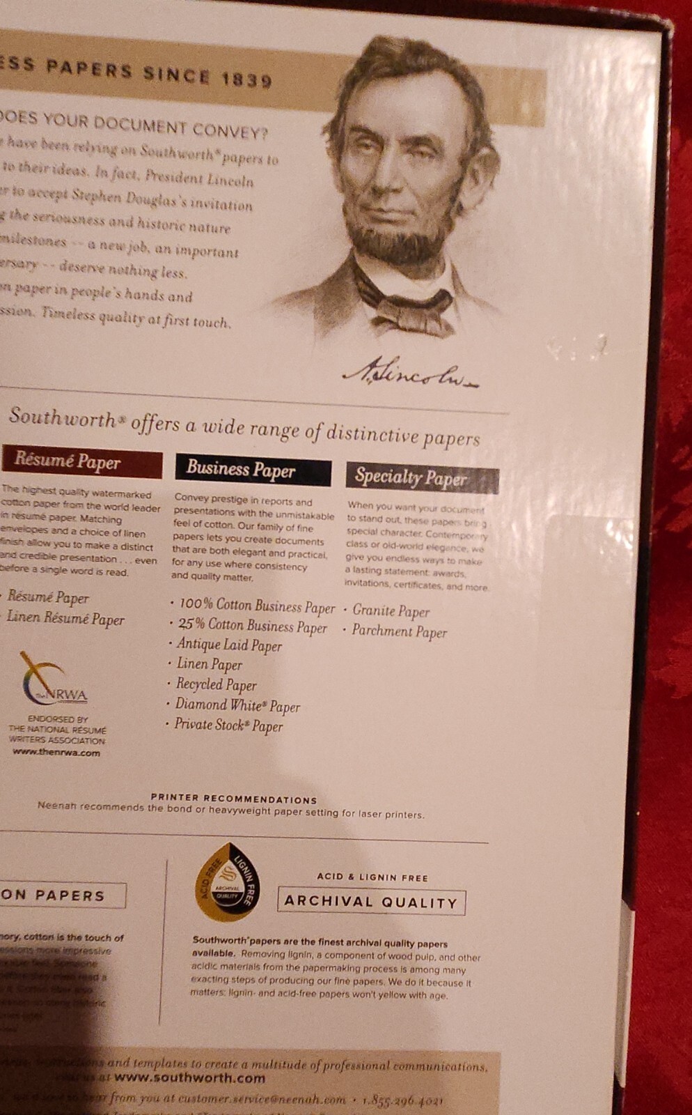 Southworth 100% Cotton Résumé Paper Ivory 24 lb 8.5″ x 11″ 60 Sheets Watermarked