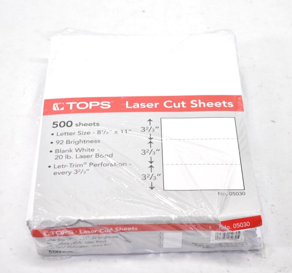 Tops Laser Cut Sheets Letter Size Blank White 500 Sheets Set 05030 8-1/2″ x 11″