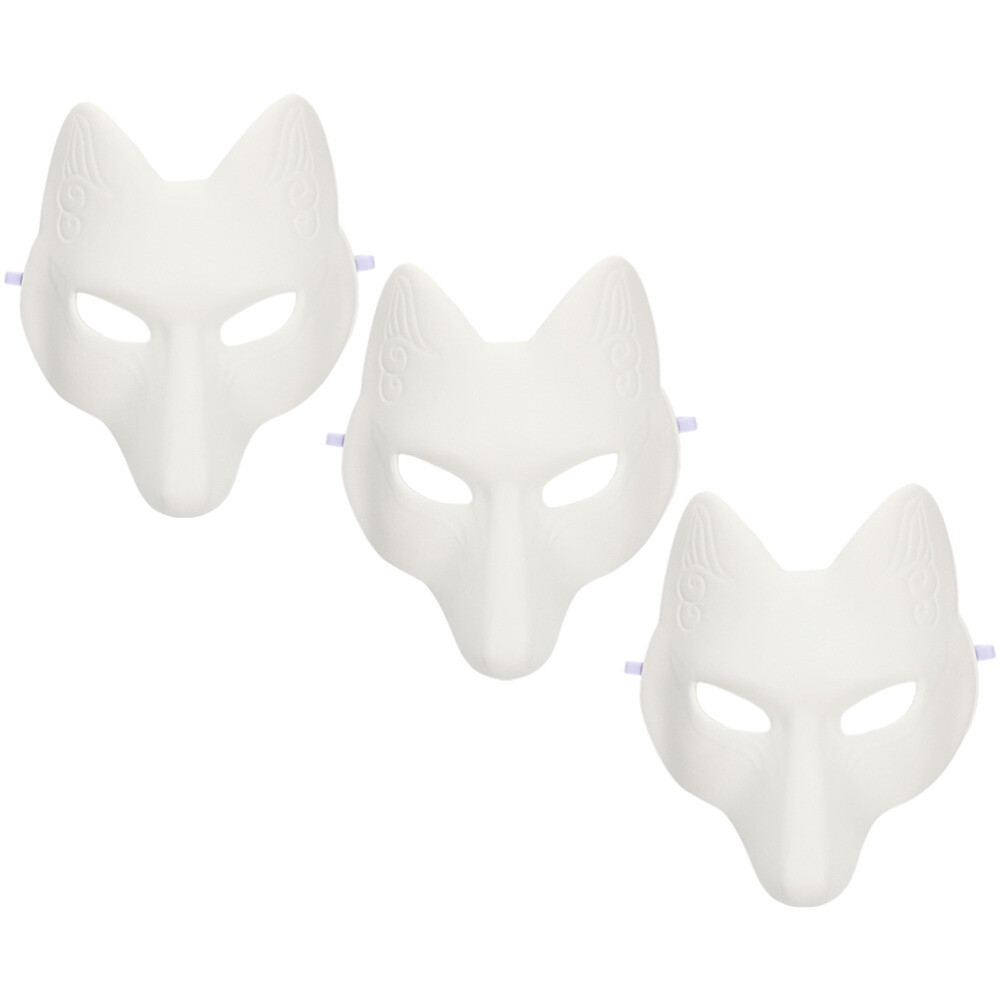3pcs DIY Halloween Fox & Cat Masks – Paintable Kabuki Masquerade