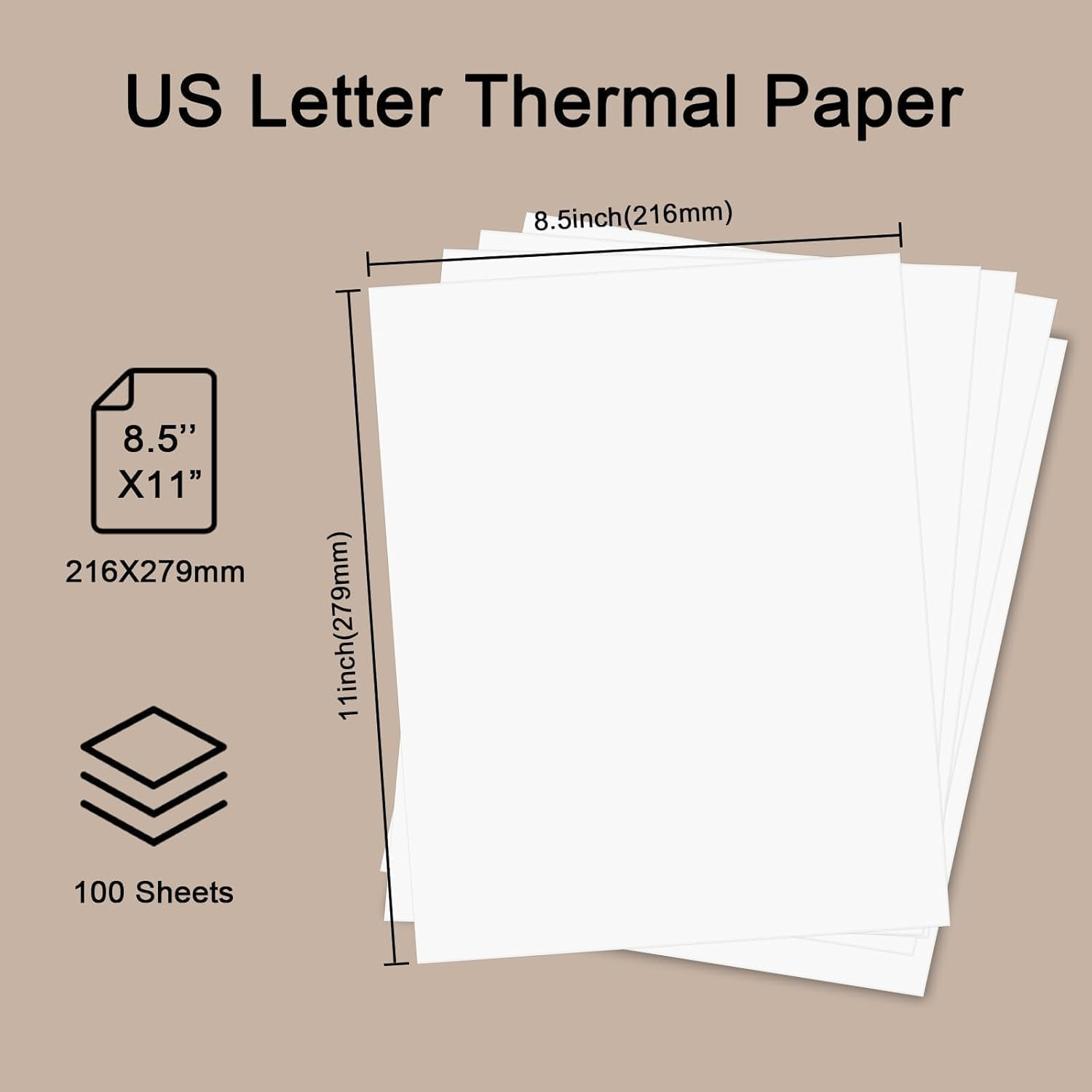 100 Sheets Thermal Printer Paper, 8.5”×11” US Letter Size, Advanced Printing P