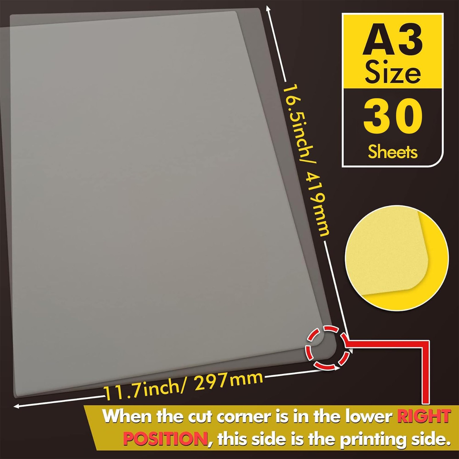 DTF Transfer Film A3(11.7×16.5 Inch) – 30 Sheets Double Sided Matte DTF Trans…