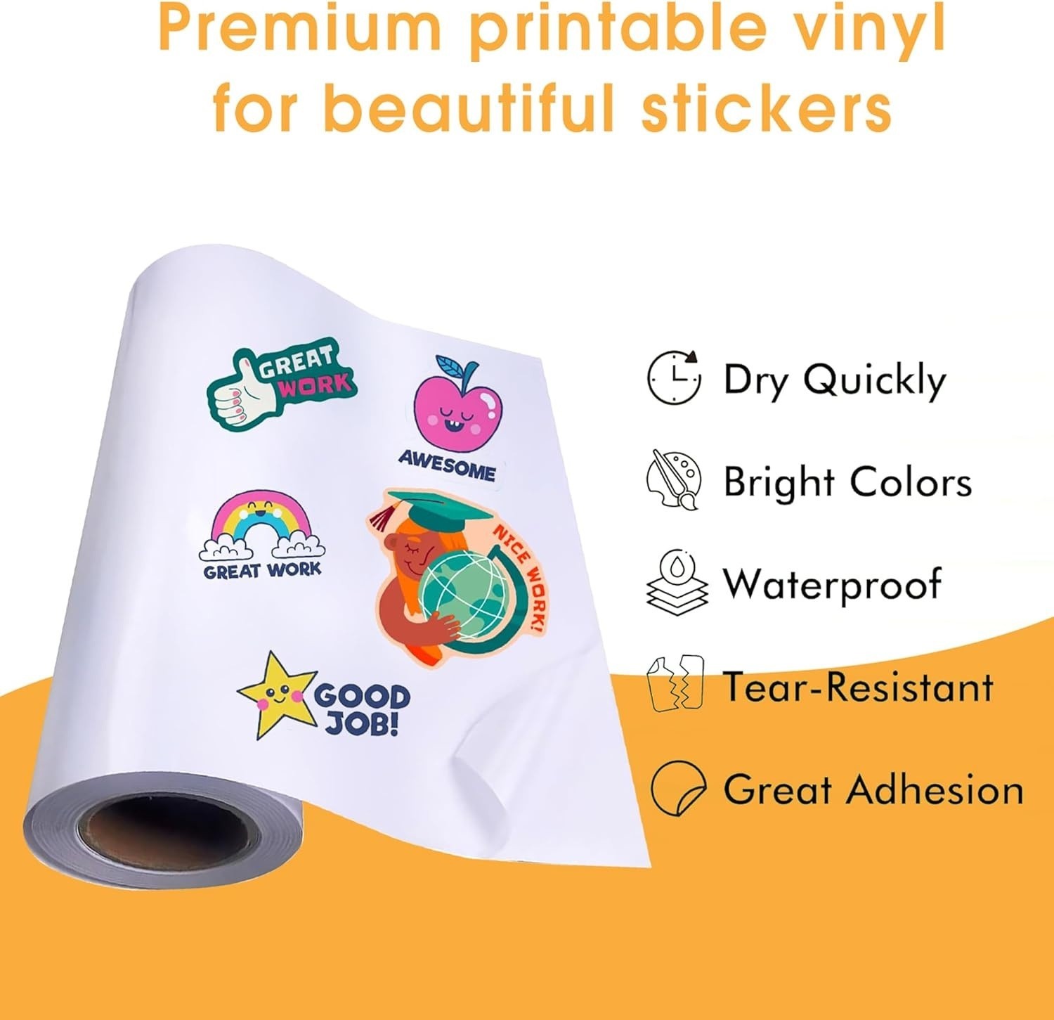 Printable Waterproof Vinyl Sticker Paper Roll 24″ x 1200″ For Inkjet Printer