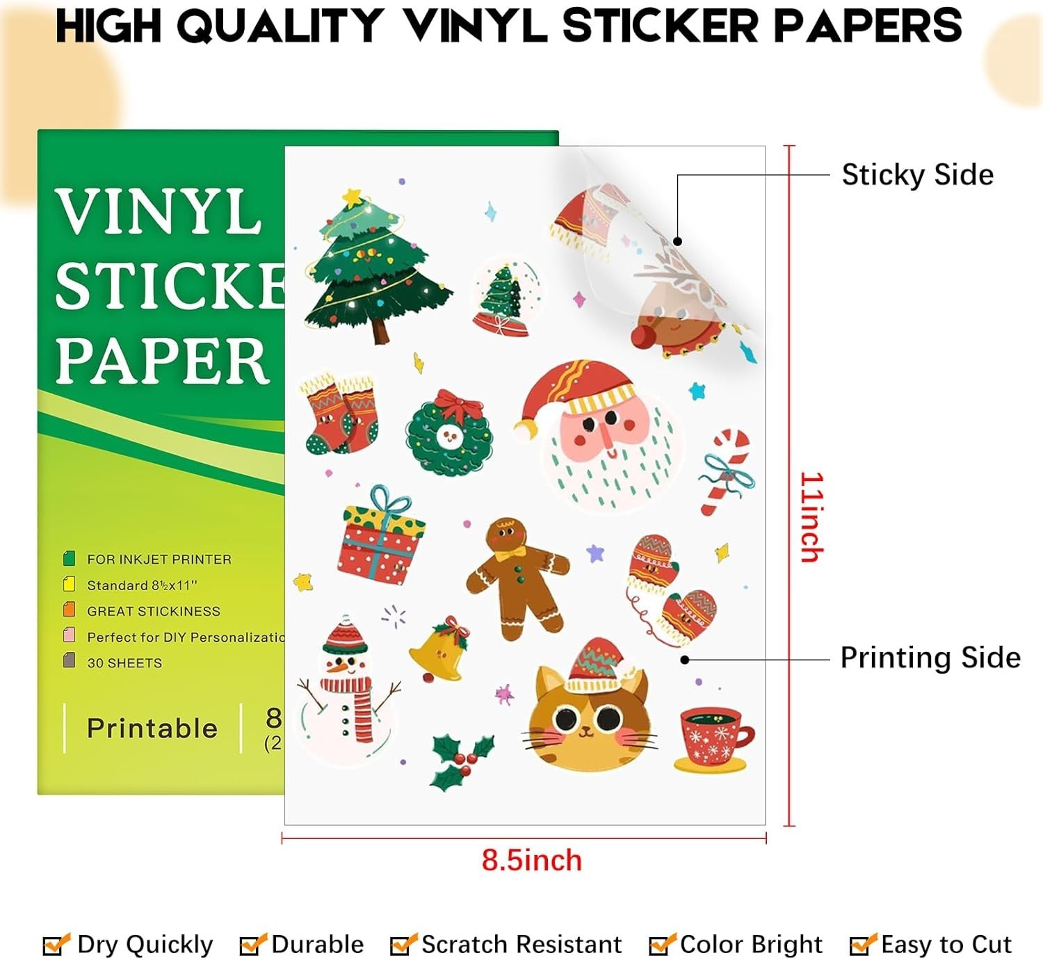 30 Sheets Printable Clear Sticker Paper for Inkjet Printer, Premium Vinyl