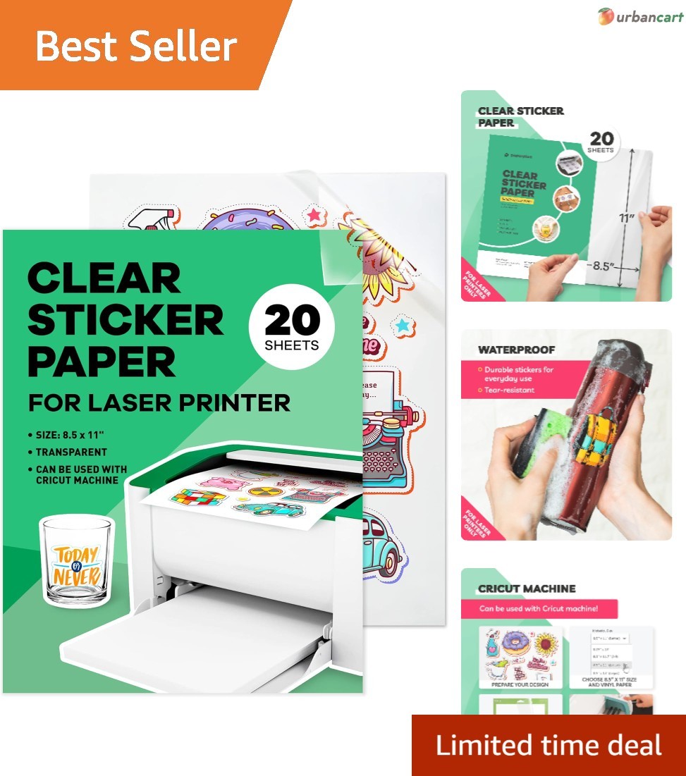 Vibrant Clear Laser Printer Sticker Paper – 20 Sheets for DIY & Commercial Use