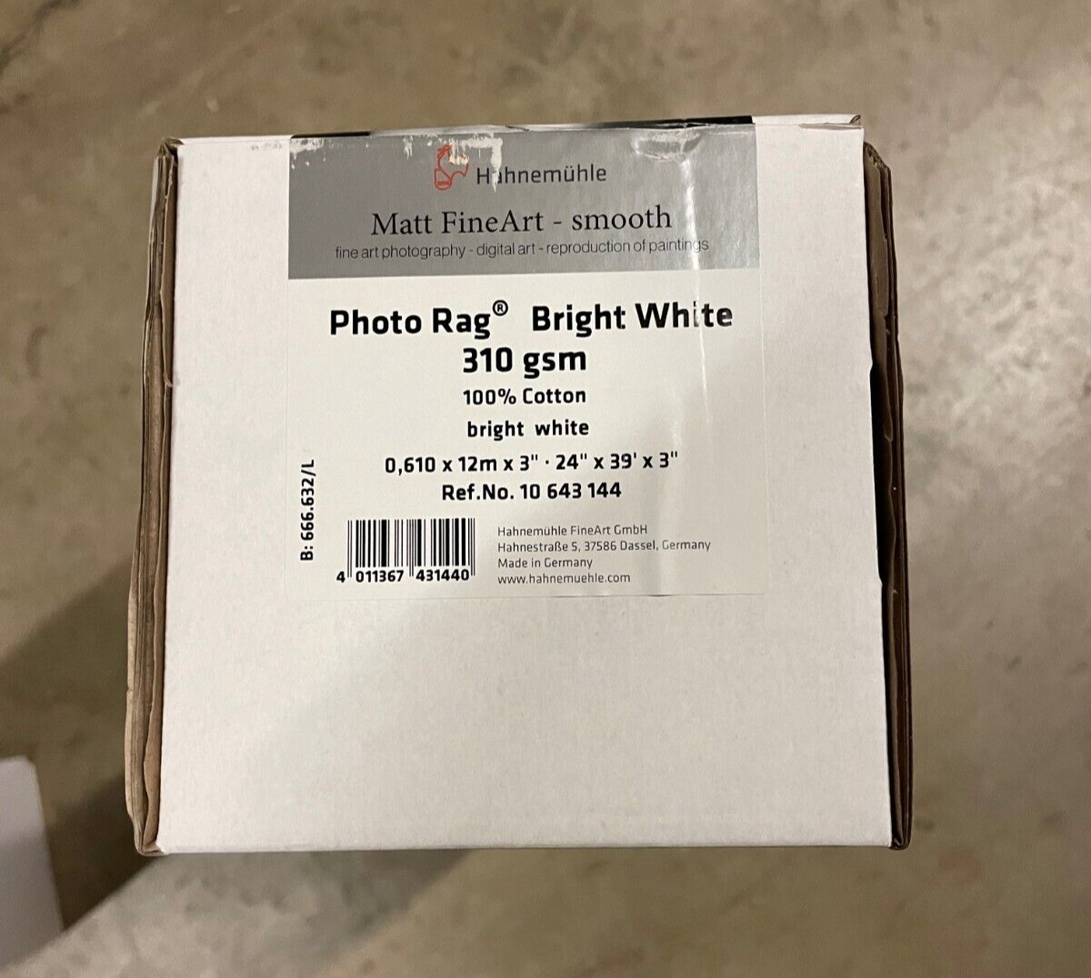 Hahnemühle Photo Rag Bright White, 310gsm, 24″x39′ Roll, 3in Core FineArt Inkjet