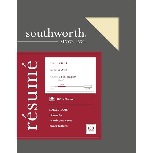 Southworth 100% Cotton Resume Paper Ivory 24lb 100 Pack
