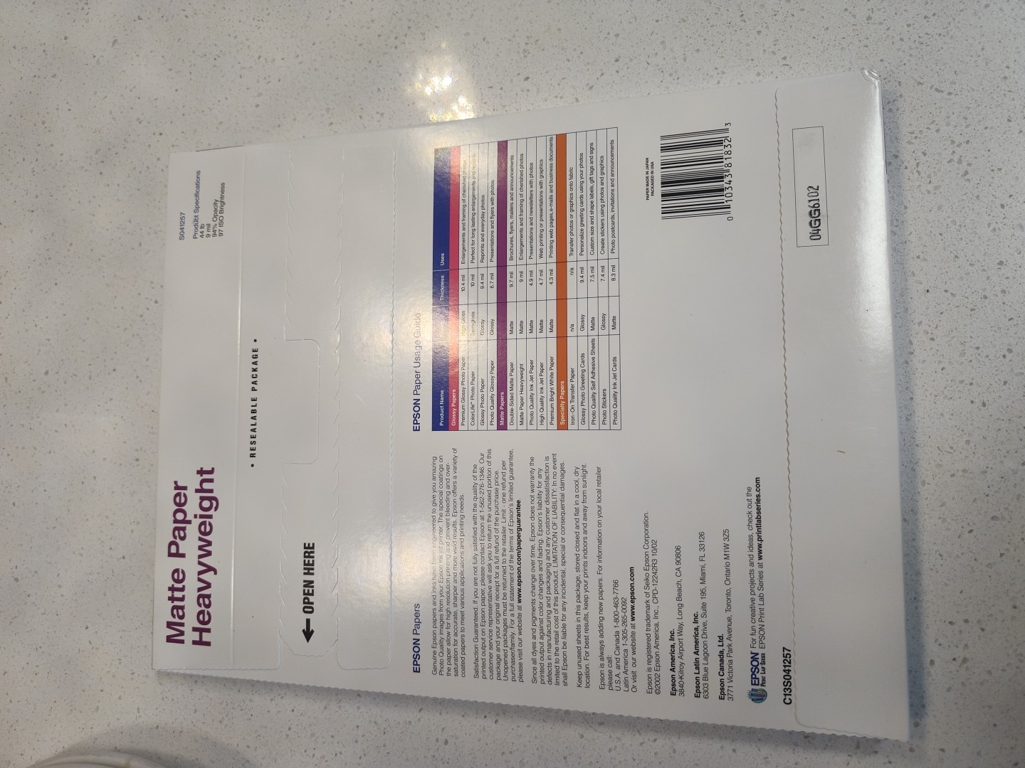 Epson Matte Heavyweight Photo Paper Crafts 8.5″ x 11″ 50 Sheets Non Glare 9 Mil