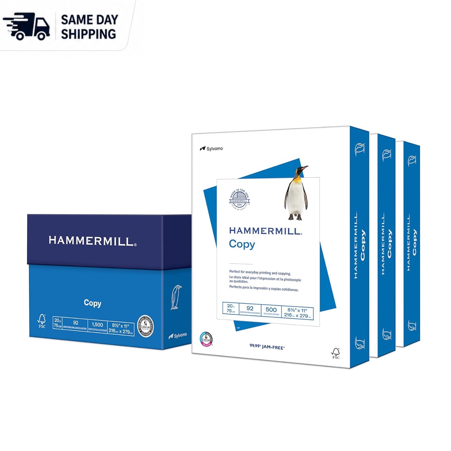JAM-FREE 20 lb Printer Paper – 1,500 Sheets, 92 Bright, 8.5 x 11, With ColorLok