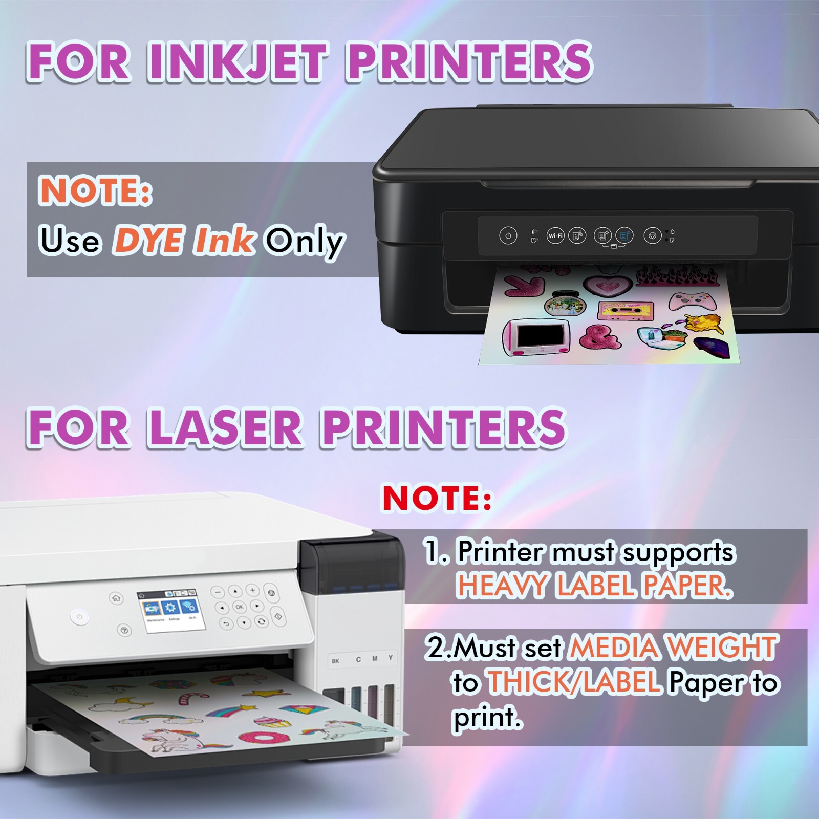 Koala Clear Rainbow Holographic Sticker Paper for Inkjet +Laser Printers 8.5×11