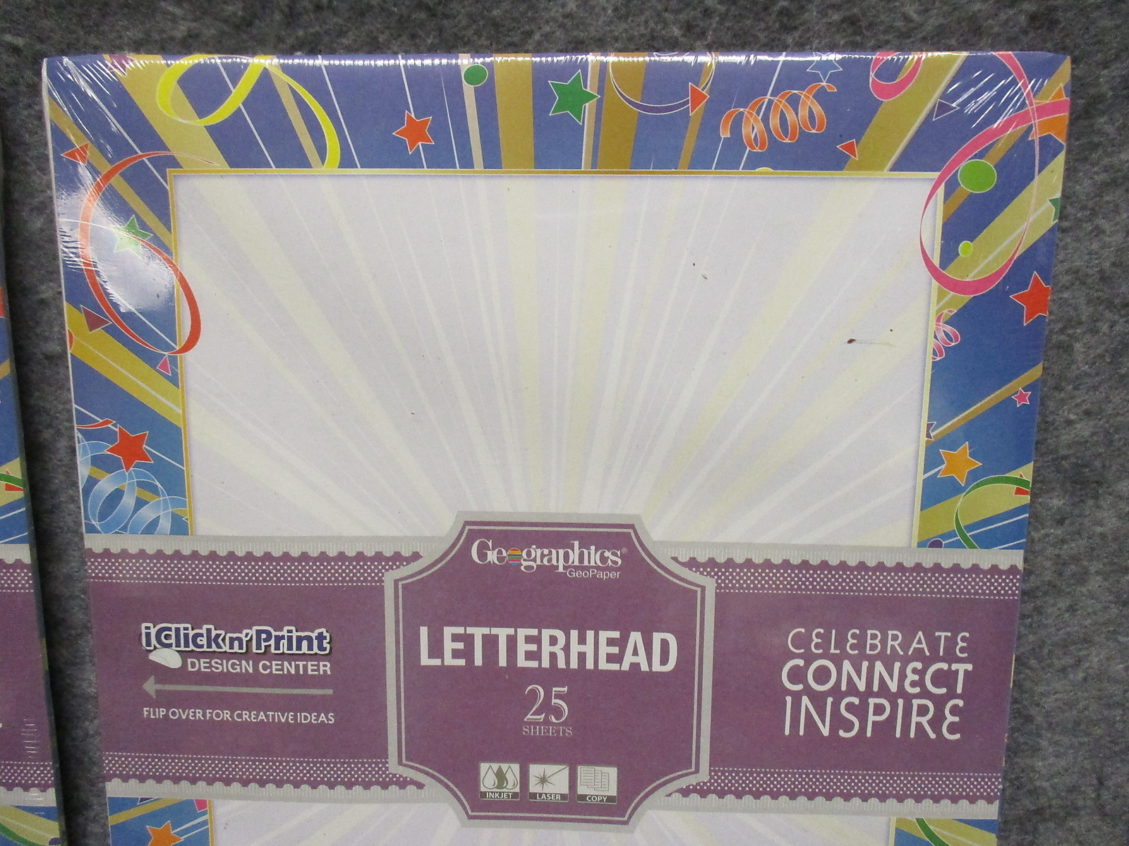 (50) Sheets Geographics Letterhead Celebrate Party Burst Border New In Package
