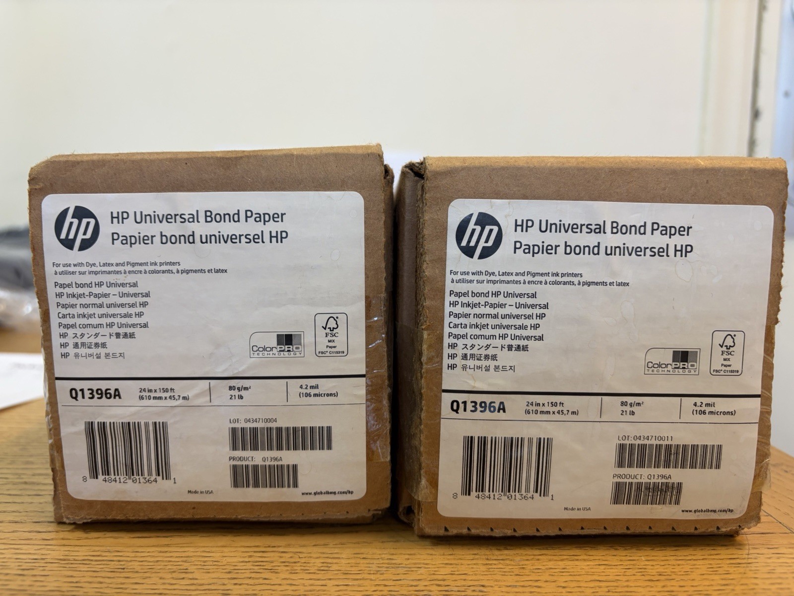 Lot of 2 HP Q1396A Universal Bond Paper 24” x 150’ – 21 lb – 4.2 mil