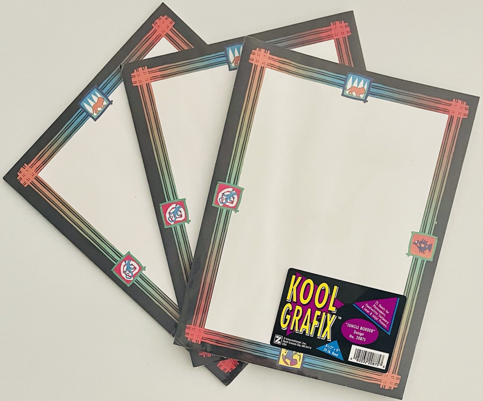 Vintage Kool Grafix Jungle Border Paper 8 1/2×11 #20875 25 Sheets NOS – Lot Of 3