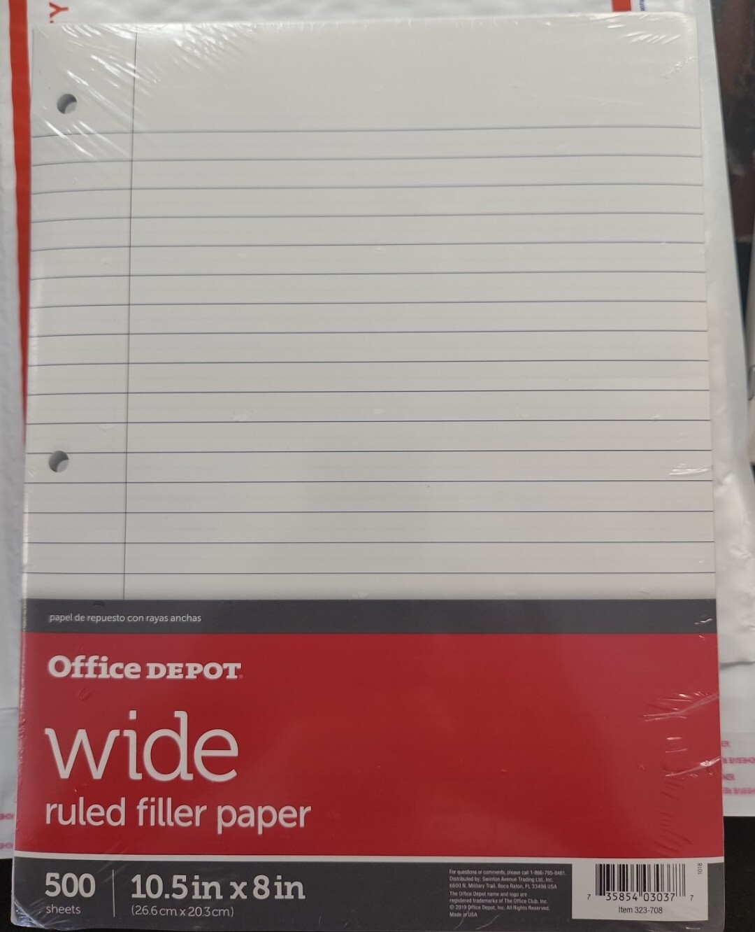 Office Depot – Filler Paper – Ruled Filler Paper, 3-Hole Punched, Wide Ruled 500