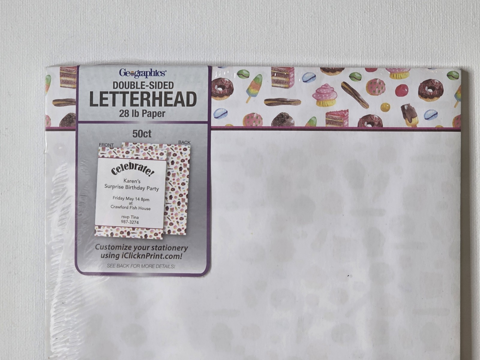 Computer Printer Paper Cupcakes Donuts White DIY New 50ct Letterhead