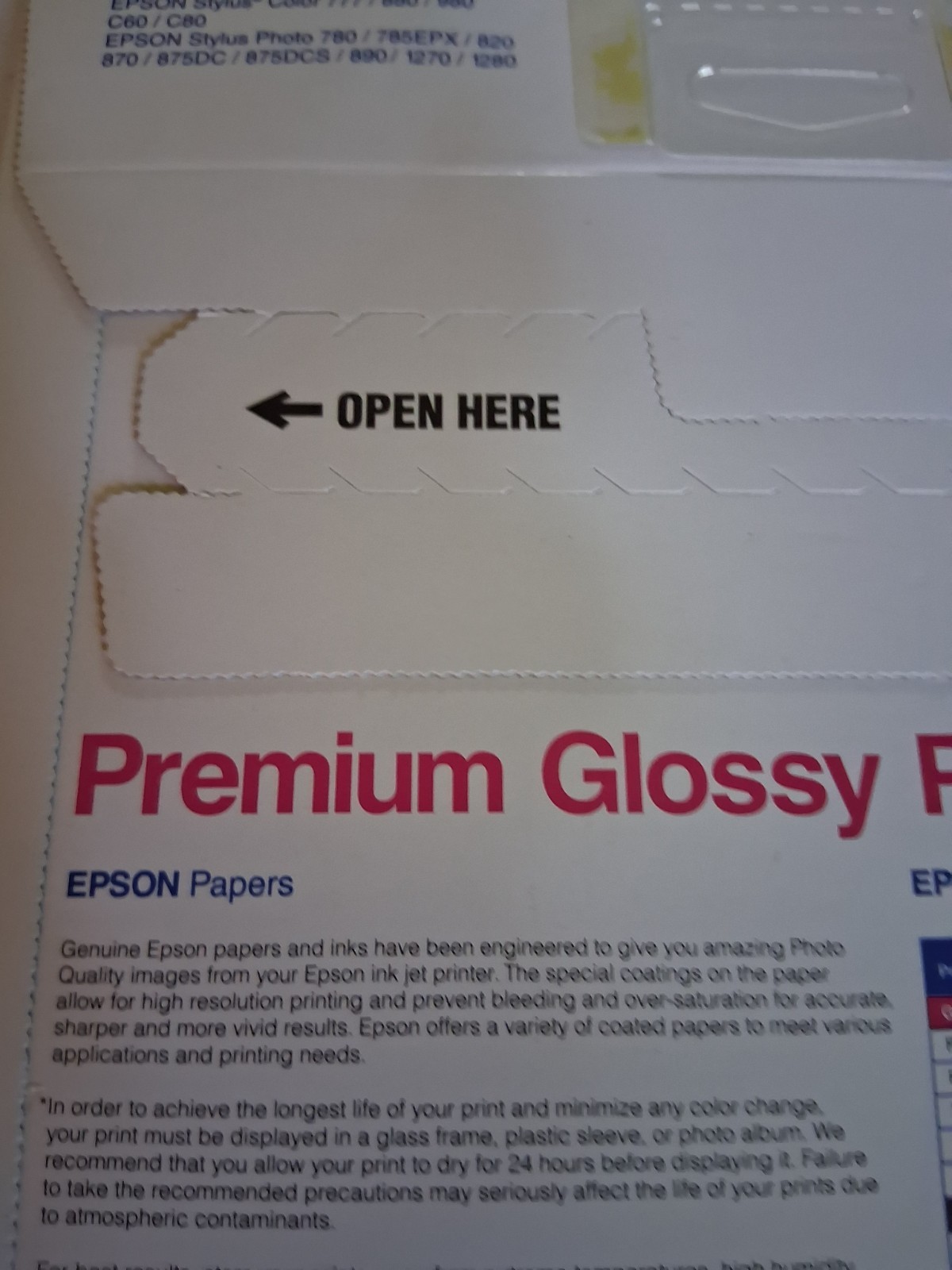 Epson Premium Glossy Photo Paper Unopened 8.5″x11″ 20 Sheets S041286 2001