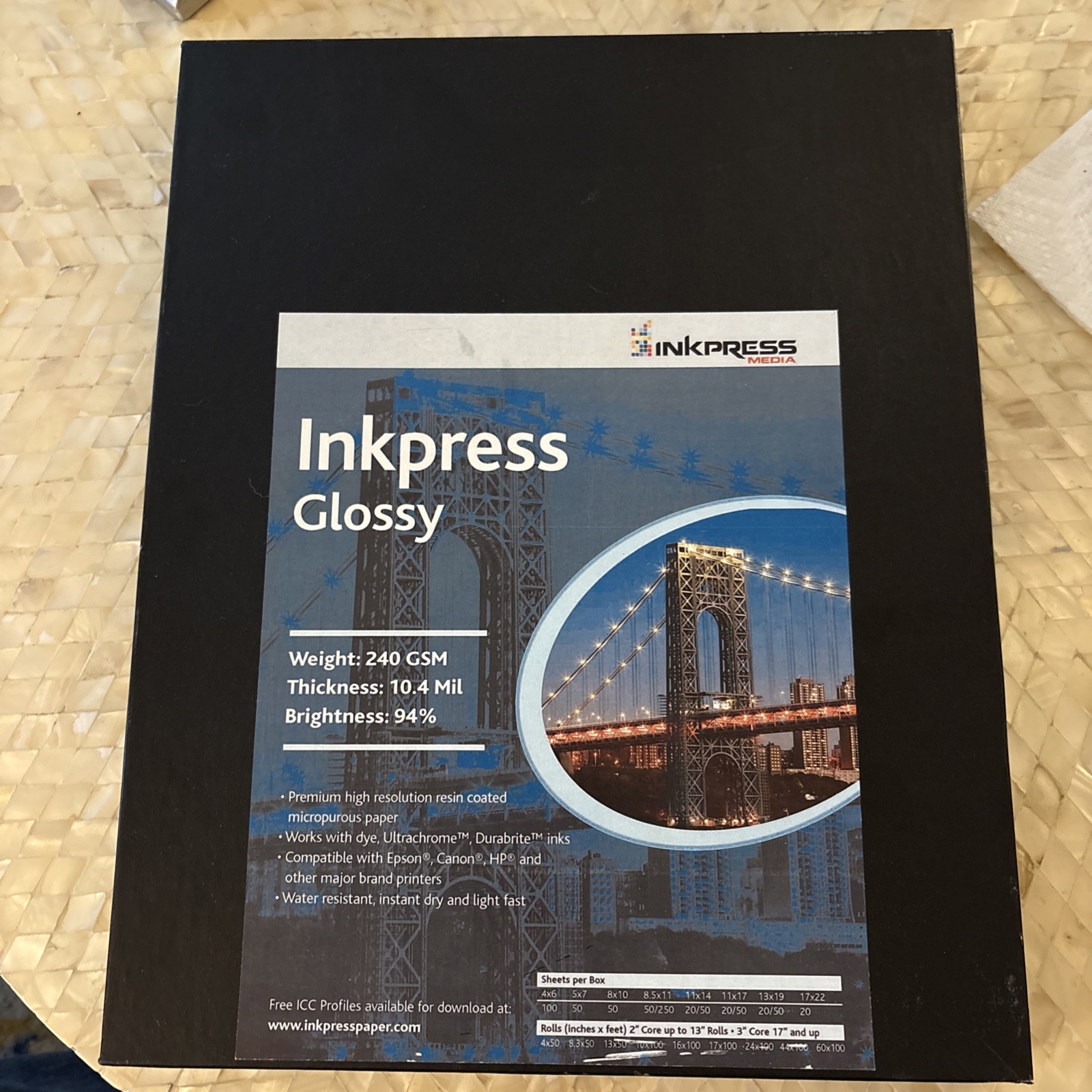 Inkpress Glossy, Single Sided Gloss Surface Inkjet Paper, 240gsm, 10.4 mil., 11x