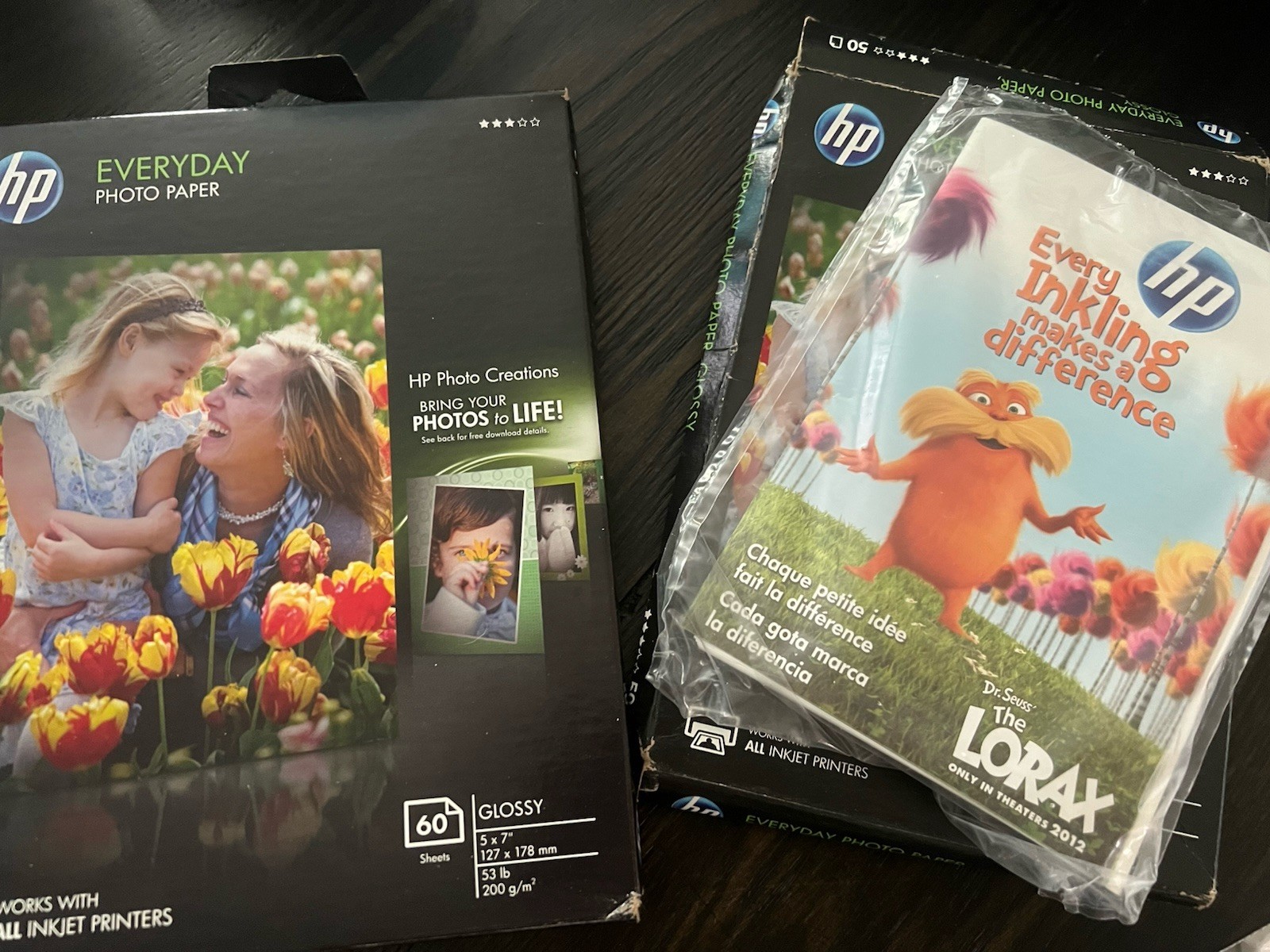 HP Everyday Photo Paper 1pack Unopened 60 Sheets Glossy 5×7; 1 Partial 4×6