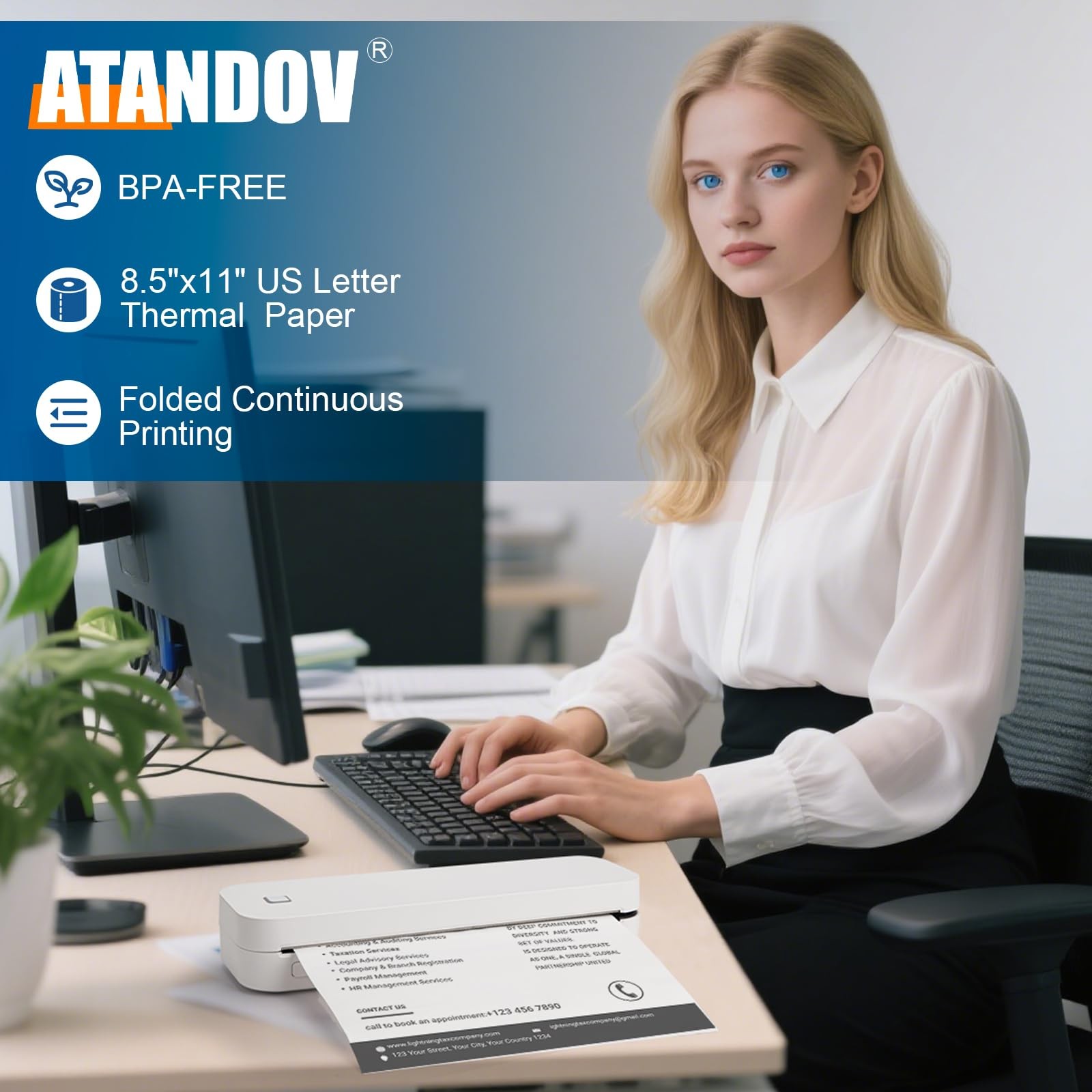 Atnadov Thermal Printer Paper 8.5”x11” US Letter Size, 4 4 Rolls, White