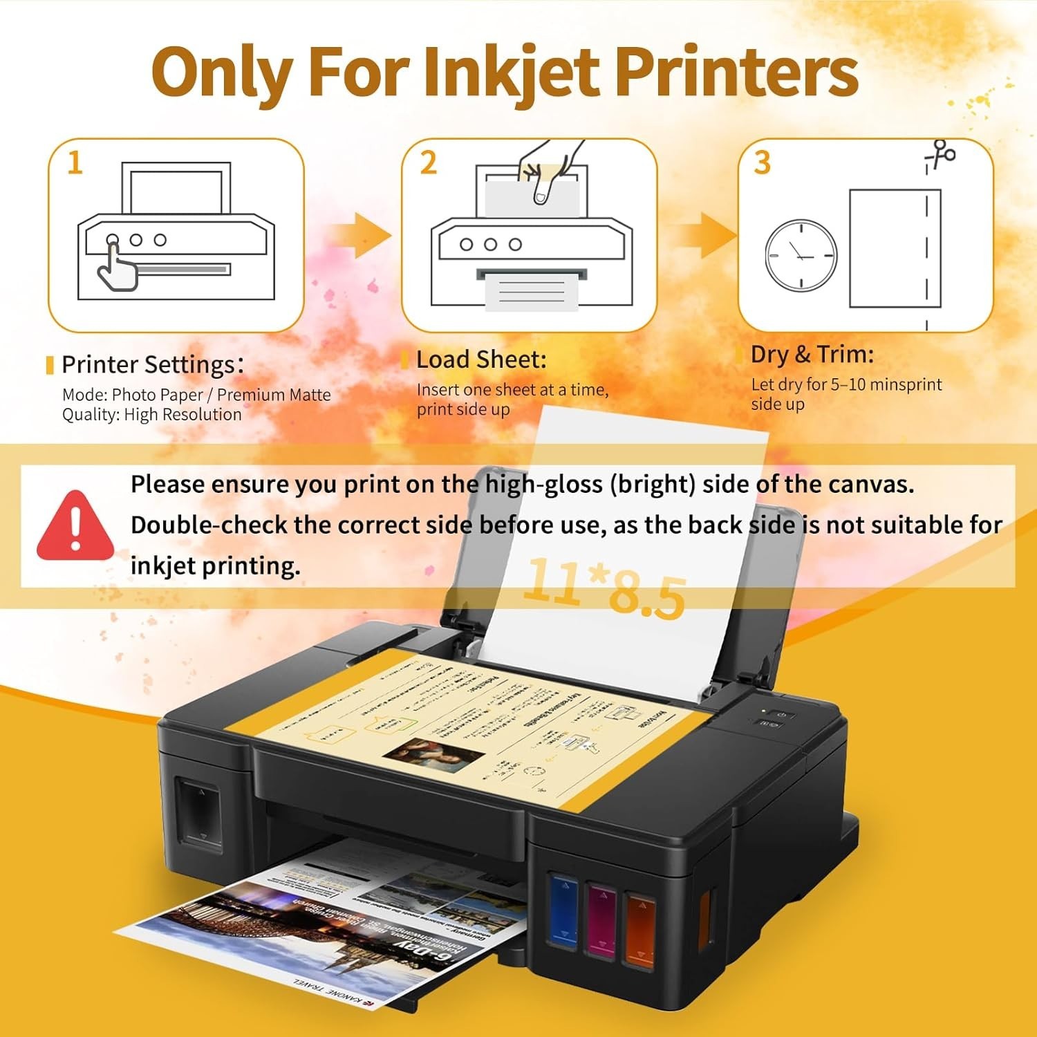 10Pcs Canvas Printer Paper for Inkjet Printers, 8.5×11″ Bright White 280gsm P…