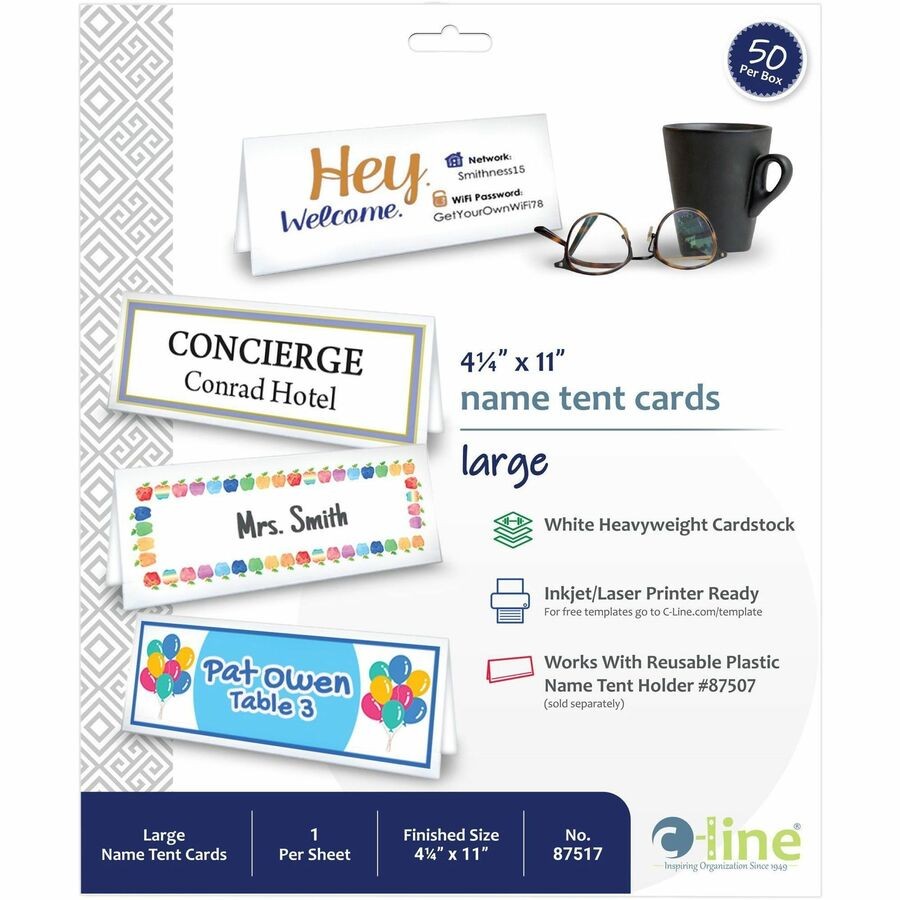 C-Line Products CLI87517 Tent Card 8.5×11 50 Sheets White