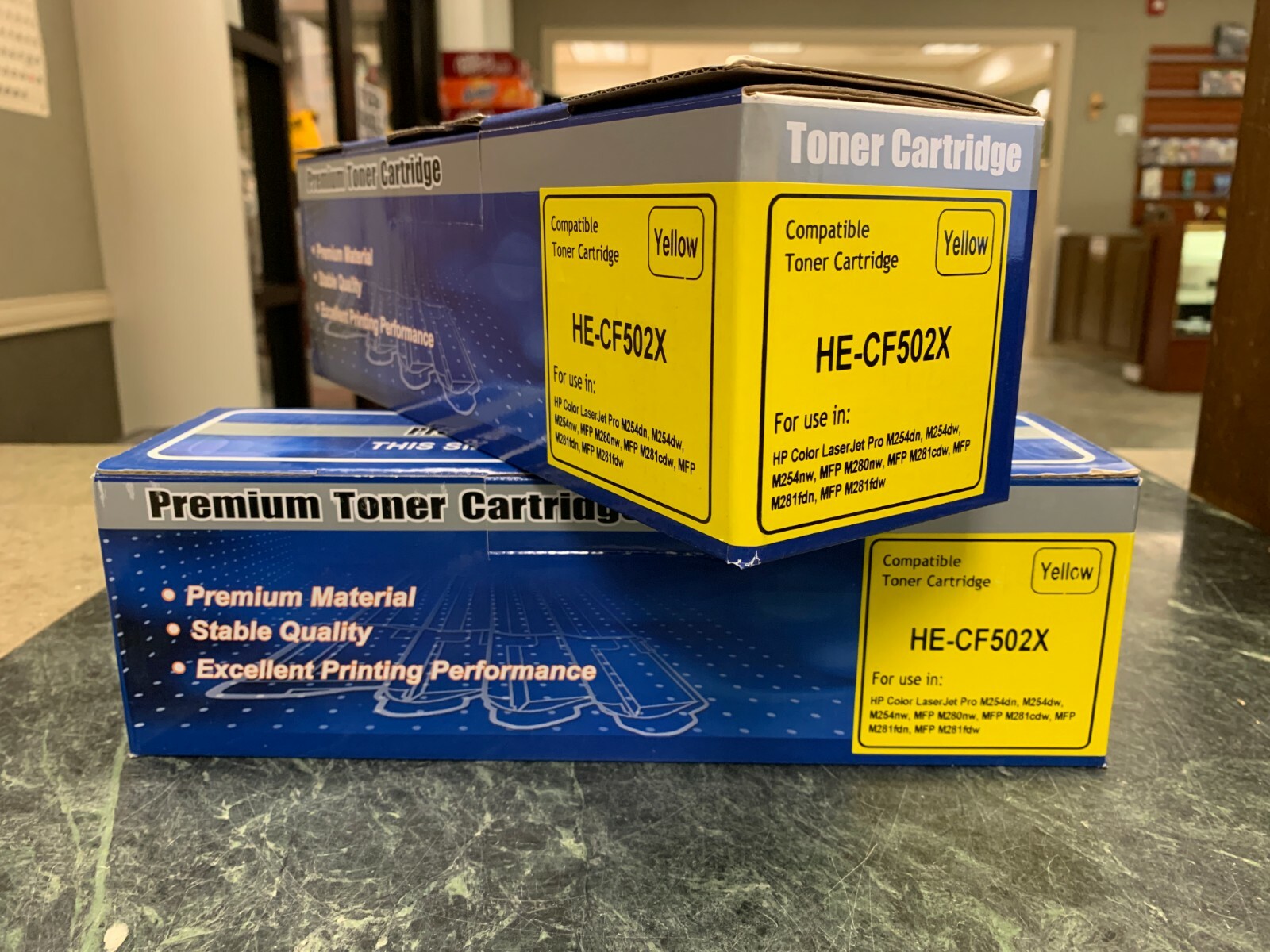 Lot of 2 CF502X Compatible Yellow Toner Cartridges for HP 202X LaserJet Pro MFP