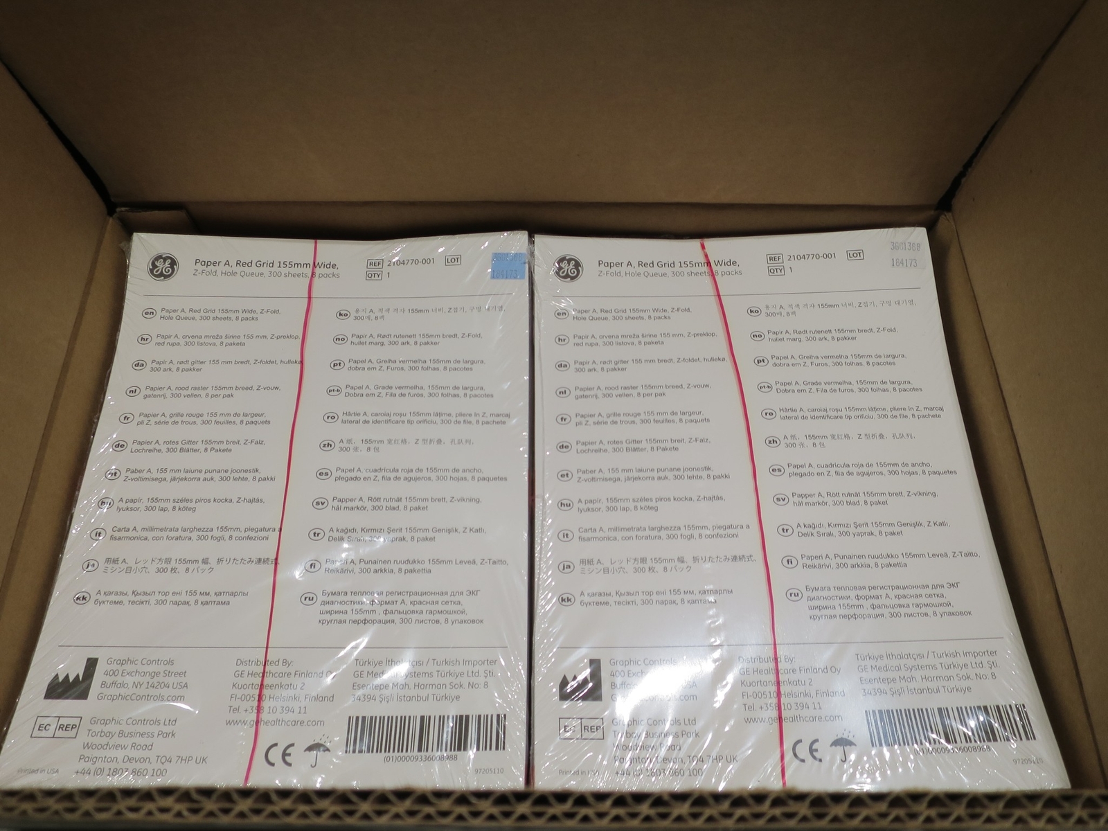 GE Healthcare 2104770001 8 PK Z-Fold Paper A, Red Grid 155mm Wide 300 Sheets