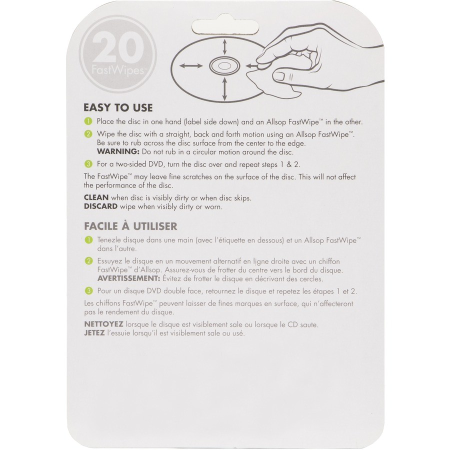 Allsop 50100 Cd/dvd Fast Wipe – Cleaning Wipe – White