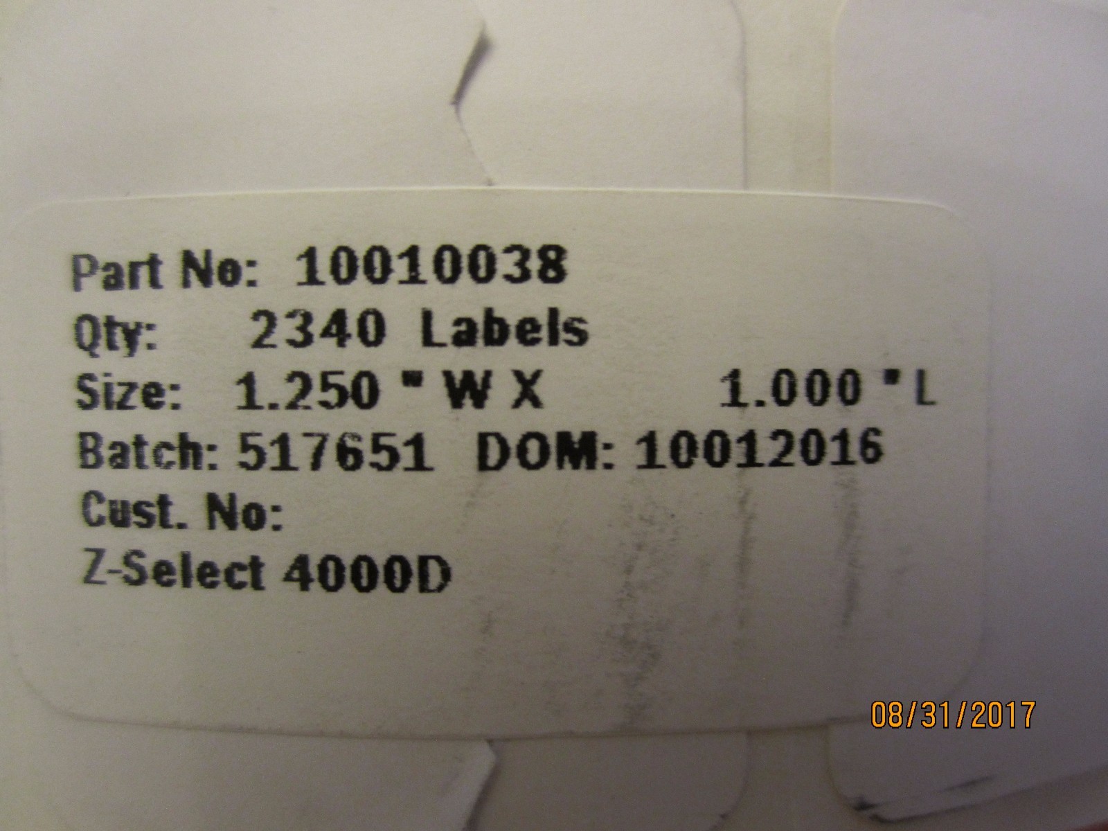 Lots of 5 Zebra Technologies 10010038 Direct Thermal Label, Z-Select 4000D
