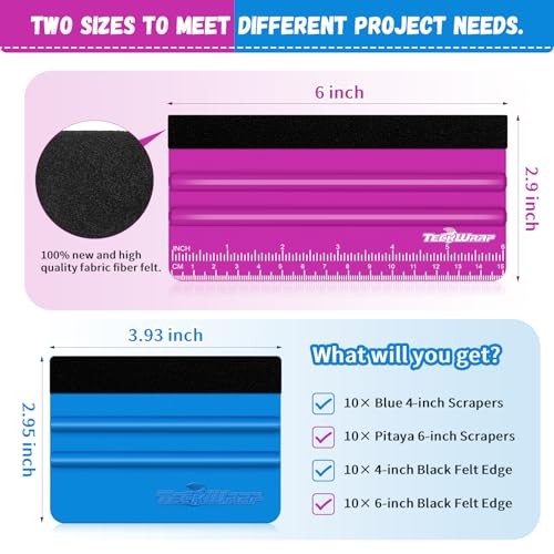 Professional Squeegee for Vinyl, 20 PCS Plastic Felt 20pcs Pitaya & Blue