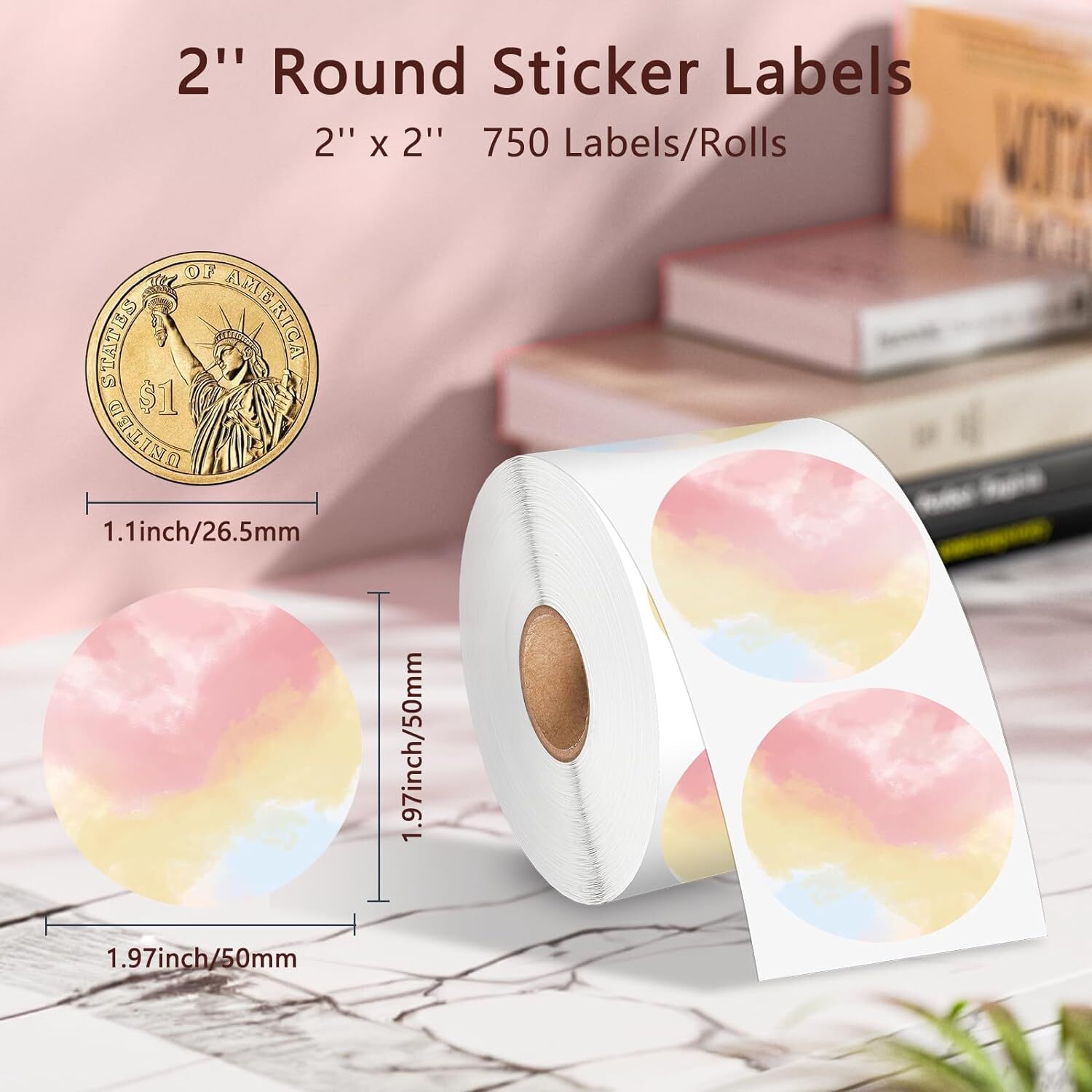 2″ Circle Gradient Color Round Thermal Labels DIY Logo Design For PM-241BT