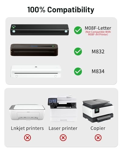 Thermal Printer Paper 8.5×11 US Letter 100 Sheets Inkless No BPA Portable Office