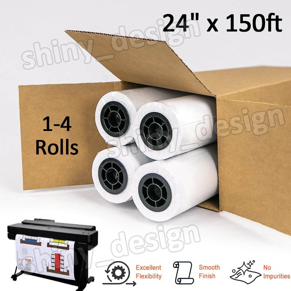 Wide Format Plotter Paper 24″ x 150′ 20LB Inkjet Bond Rolls 2″ Core 1-4 Rolls