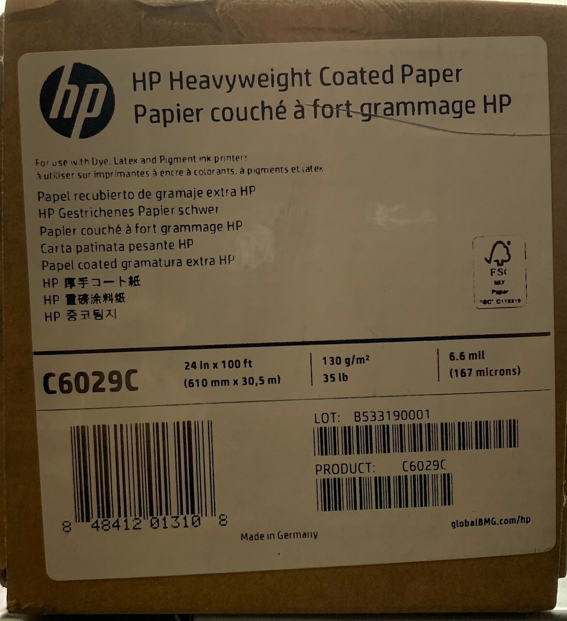 HP C6029C HEAVY COATED PAPER PLOTTER HP 130gr 610mmX30.5mt T790/T1100/T1200
