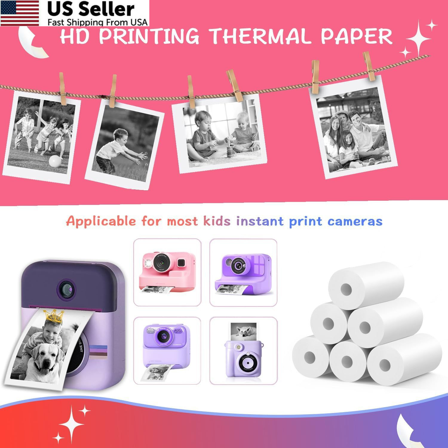 MIARALA 6 Rolls Instant Camera Refill Print Paper, HD 6 Rolls, white