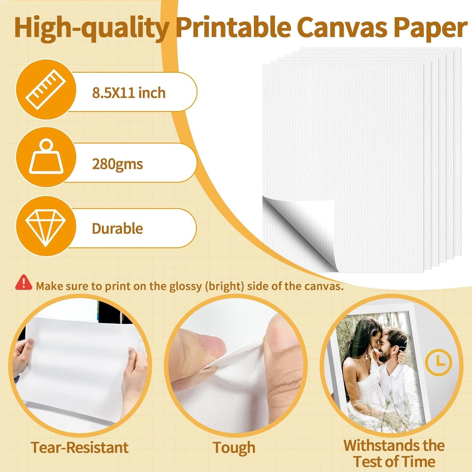 10Pcs Canvas Printer Paper for Inkjet Printers, 8.5×11″ Bright White 280gsm P…