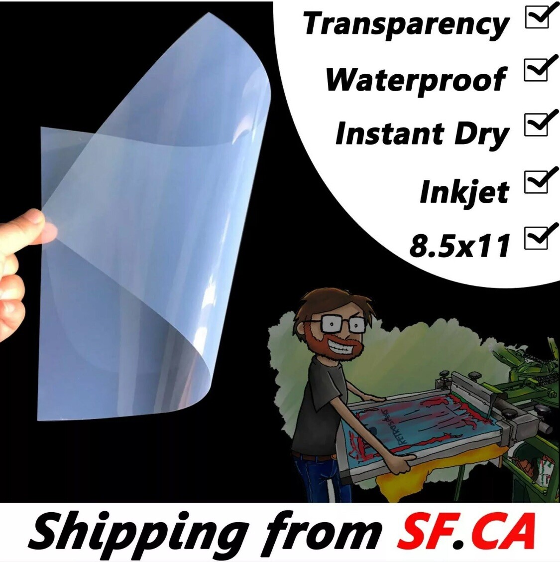 8.5″x11″ 100 sheets Screen Printing Waterproof Inkjet Transparent Film Paper