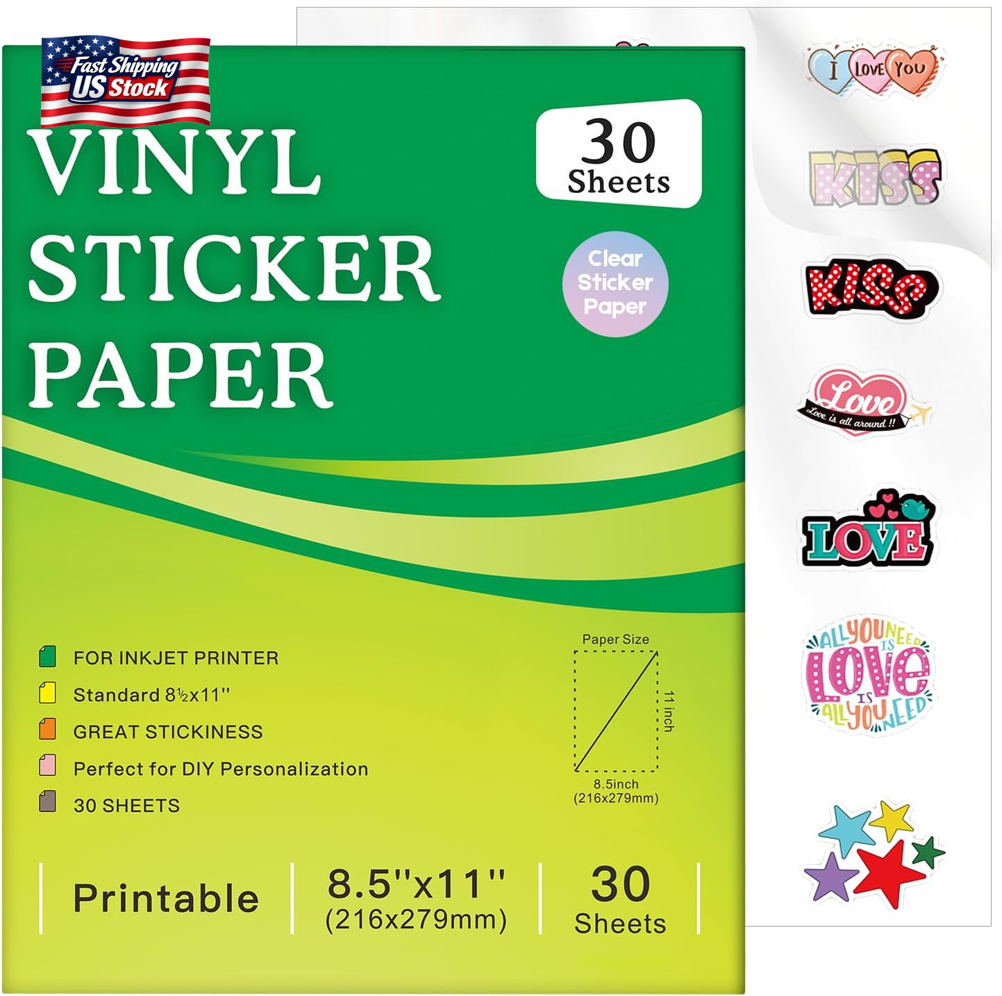 Aevdor 30 Sheets Printable Clear Sticker Paper for Inkjet Printer, Premium Vinyl